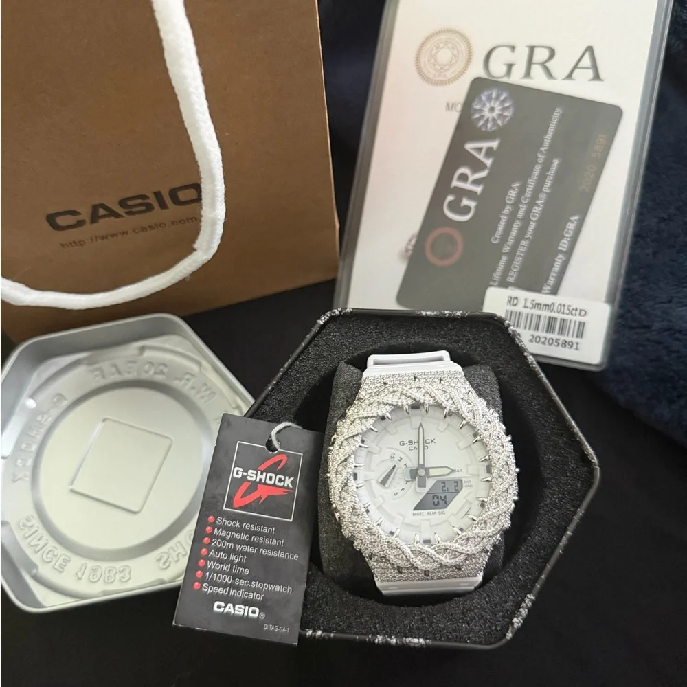 G-Shock White Watch with Sparkling Crystal Bezel